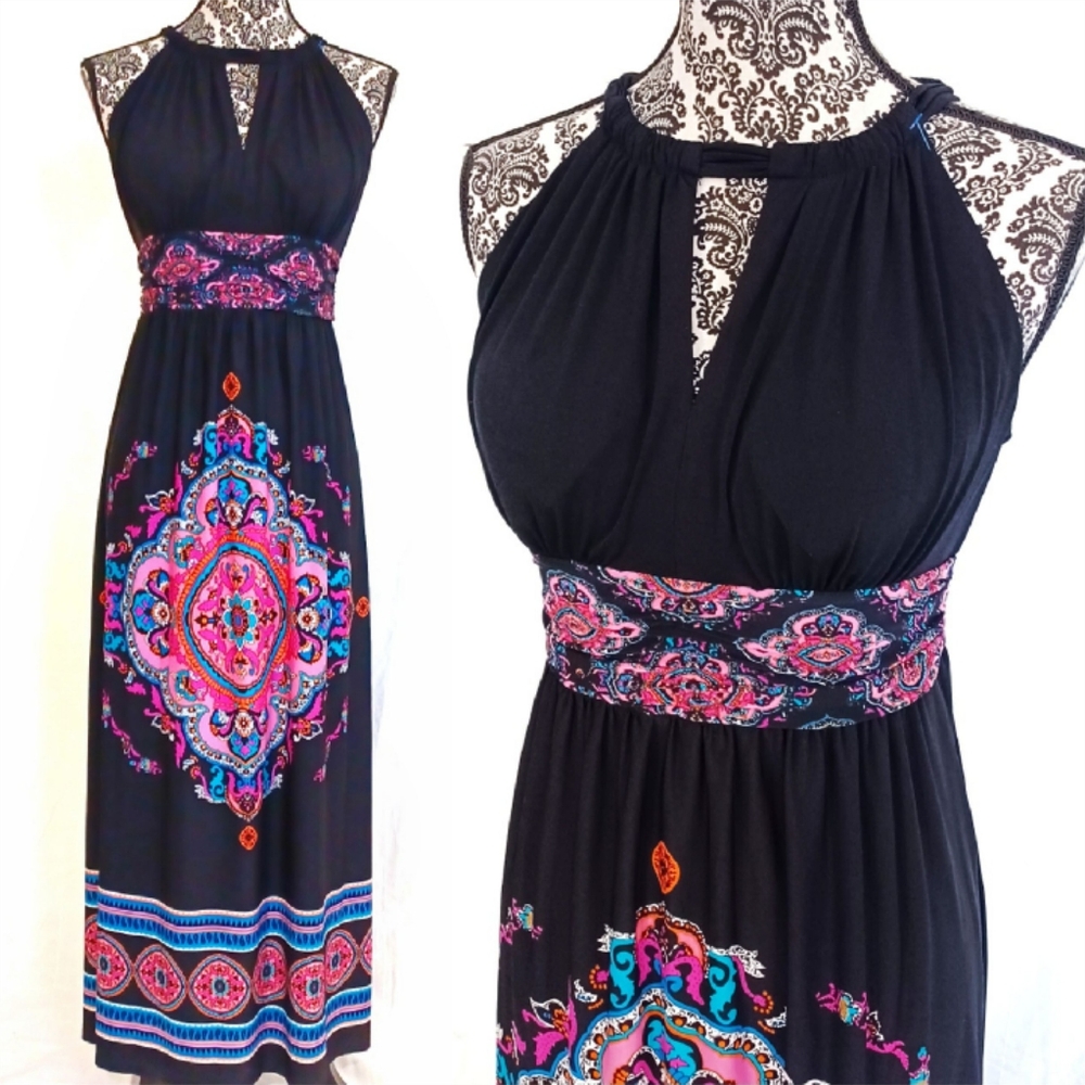 SOHO APPAREL Sleeveless Halter High Waist Stretch Mandala Print Maxi Dress 10